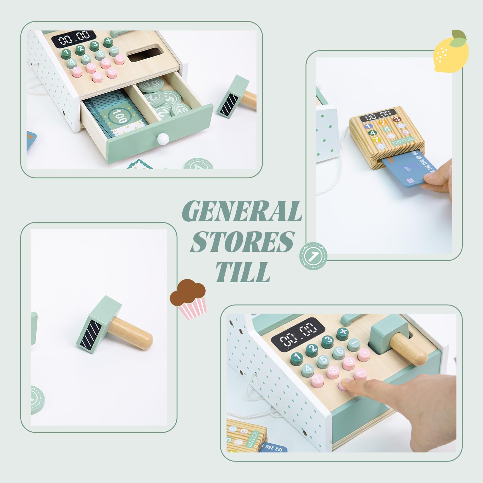 Amazon.com: Masonbaby Wooden Cash Register for Kids-Pretend Play